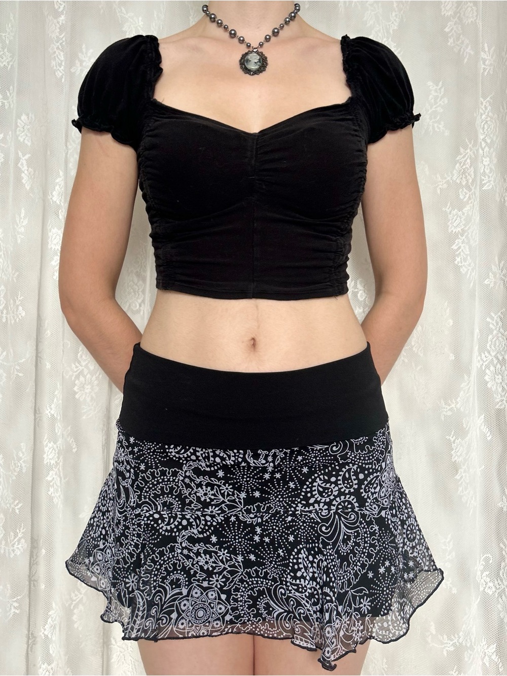 Y2K 2000s Whimsygoth Black & White Mini Skirt